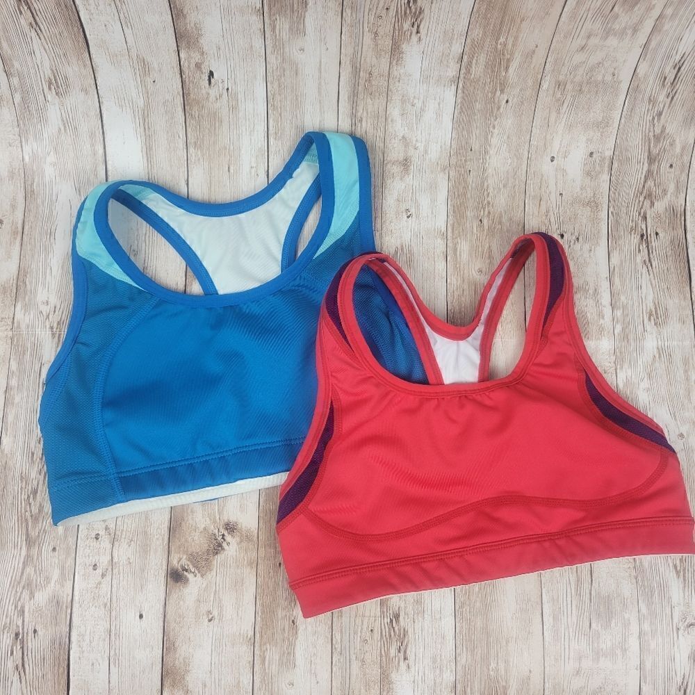 New Balance Racerback Sports Bra Blue Red lot of 2 size XS